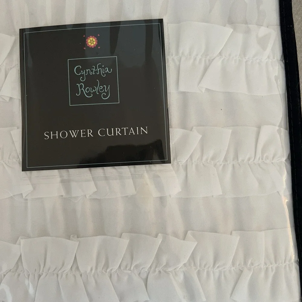 New Cynthia Rowley Shower Curtain 72x72 Shabby Chic White Ruffle Polyester NIP